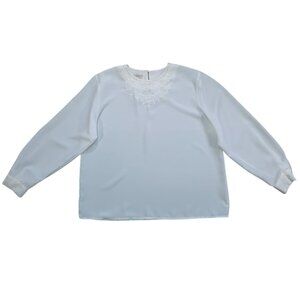 Jordan Woman Vintage White Embroidered Blouse Womens 14W Long Sleeve Button.